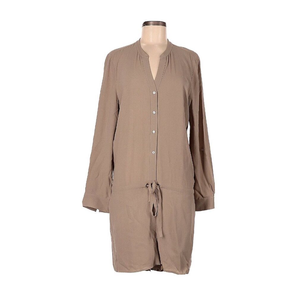 NWT Eileen Fisher Project Mocha Silk Georgette Crepe Mandarin Collar Romper L